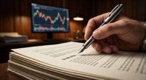 Hand writing on document, stock chart