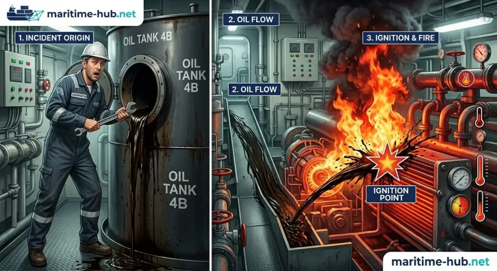 Licked oil, most probably on hot surfaces