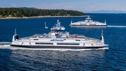 Hybrid-electric ferry cruising Puget Sound.