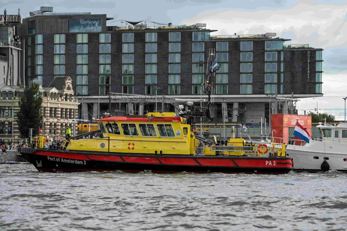 Launch boat in Amsterdam port