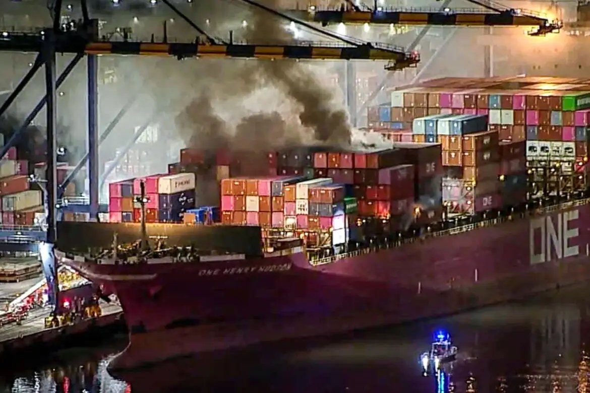 Fire on Container Ship in Los Angeles Terminal