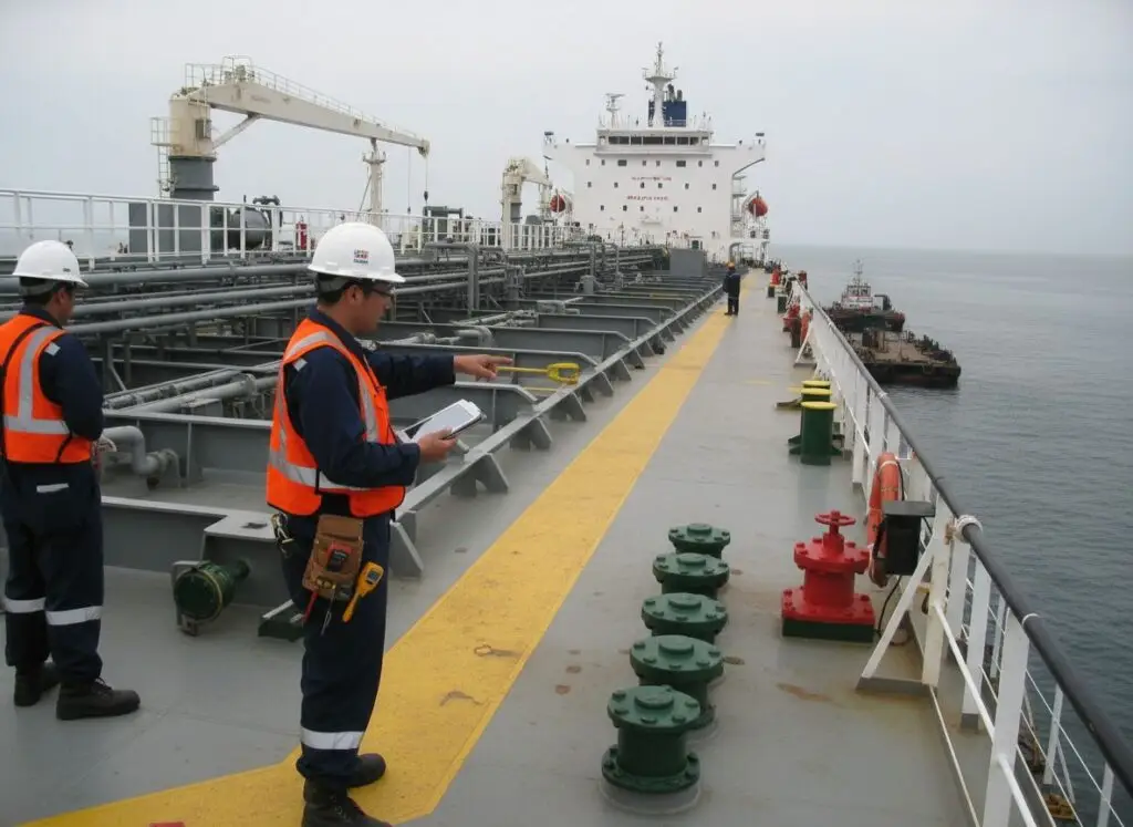 Ship Surveyor on a tanker during survey